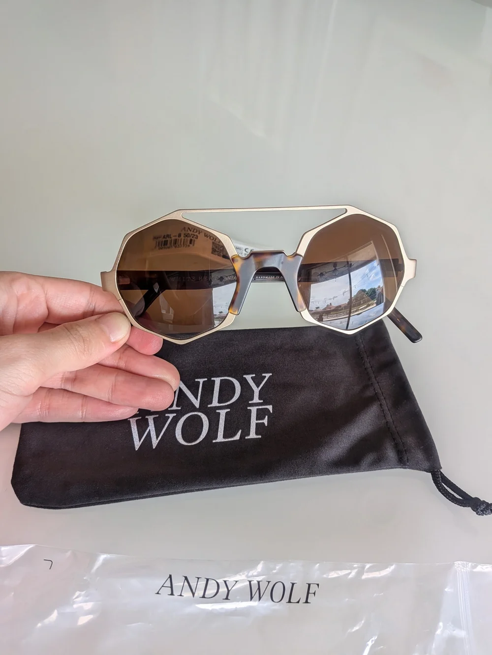 Andy Wolf Arlo Designer Sunglasses Gold Havana Luxury Eyewear NWT